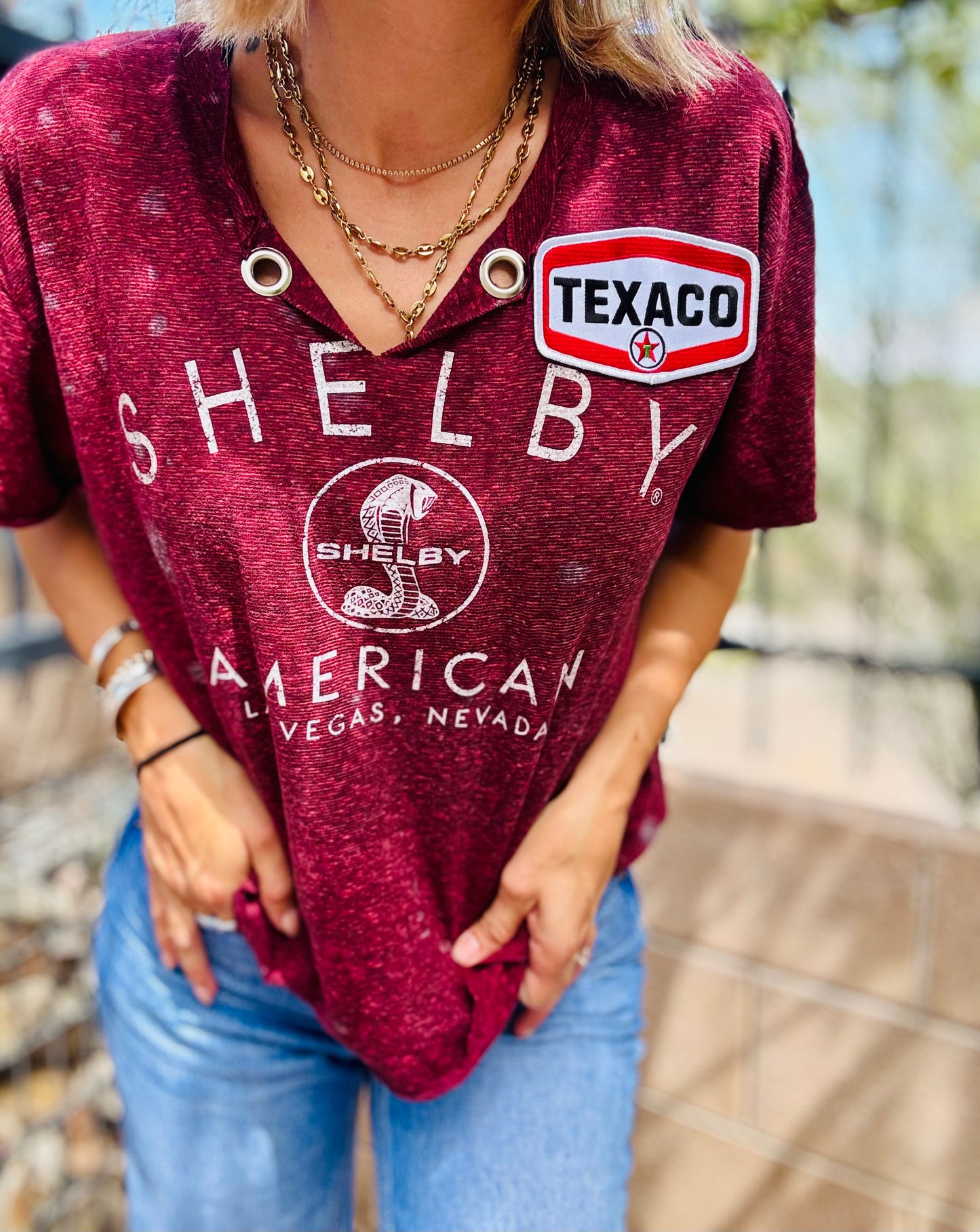 TEE- RED  vintage CAR￼+DAD TEE LARGE CROPPED FIT MED