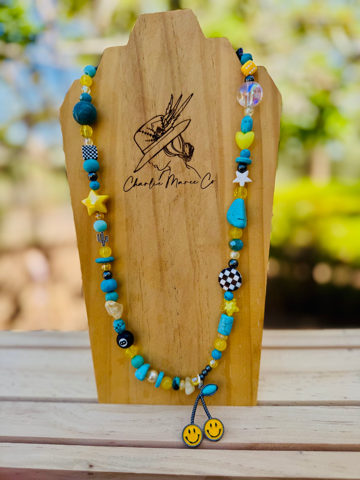 NC-smiley cherries +Handmade chunky beaded necklace