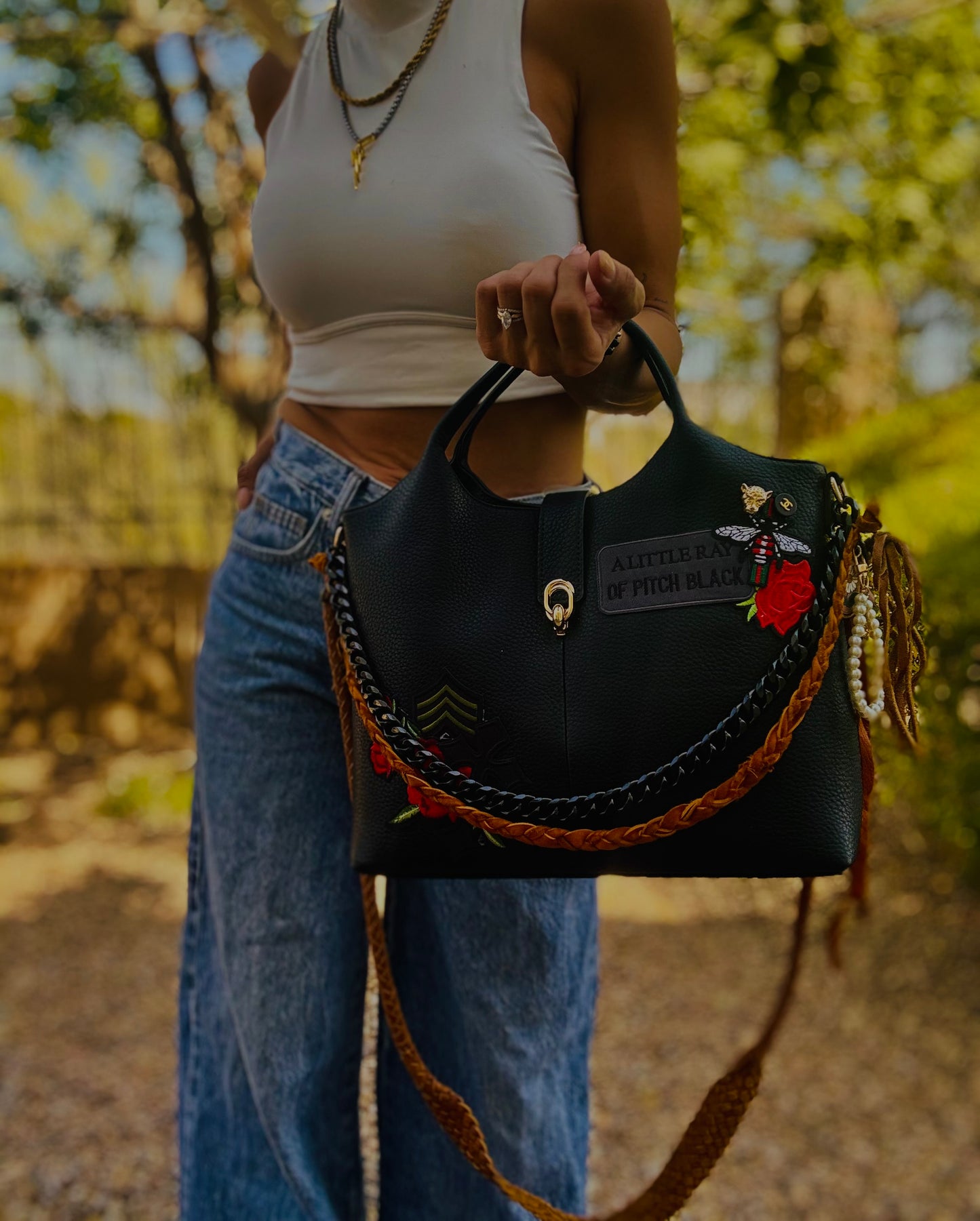 UM - LITTLE RAY OF PITCH BLACK  ROSES & ELK HIDE STRAP+** TUCSON ￼** multi straps