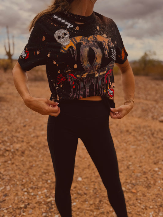 VT- band tshirt with rhinestone skull-Vintage Black TSHIRT
