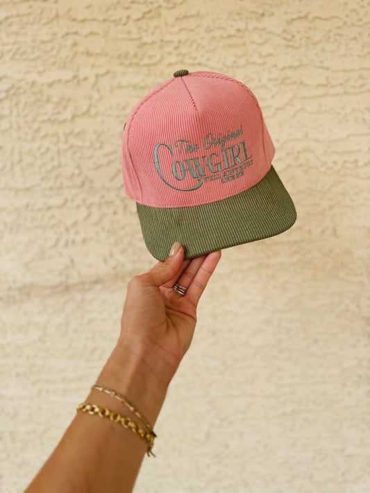 VT- Original Cowgirl pink and olive Premium Corduroy vintage SnapBack