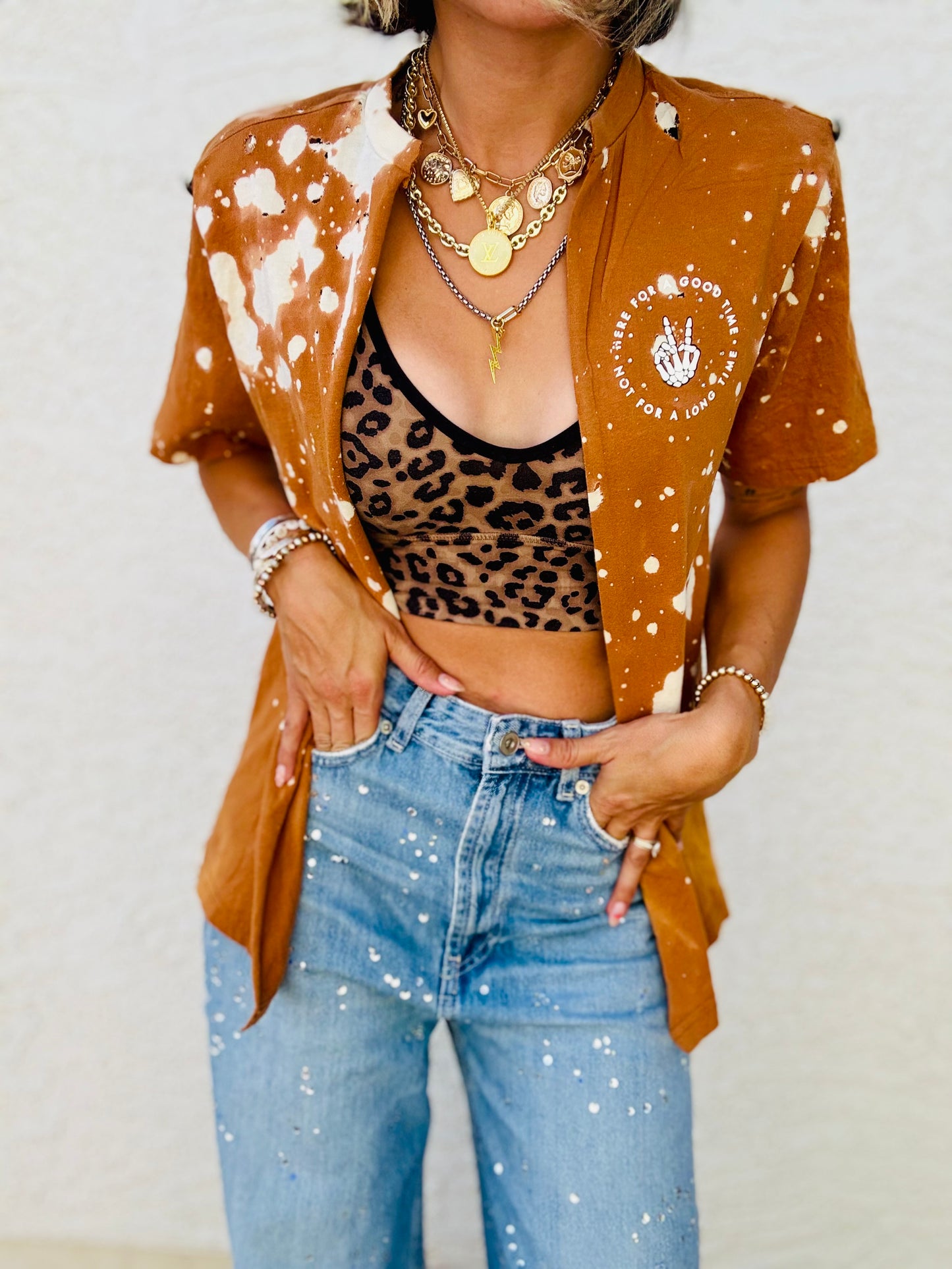 HD- rhinestone skull hand - DAD KIMONO TEE MENS SMALL
