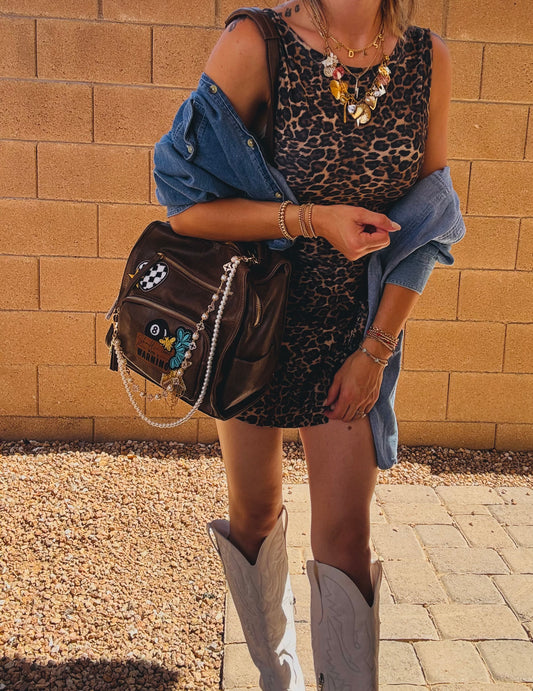 LF-wild ones turquoise and checkered+ dark chocolate, leather  *PAYSON BAG**