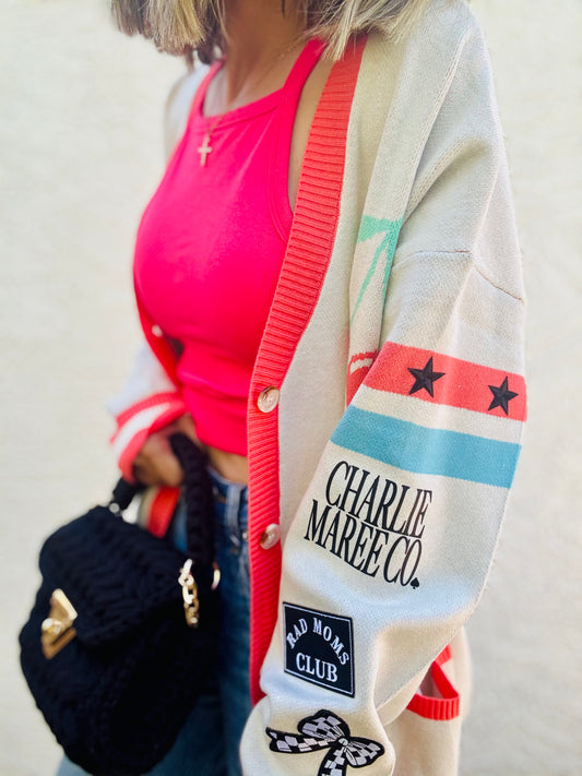 BBH-CHERRY BOMBER CARDIGAN + rad mom club +￼ CM CO. babes