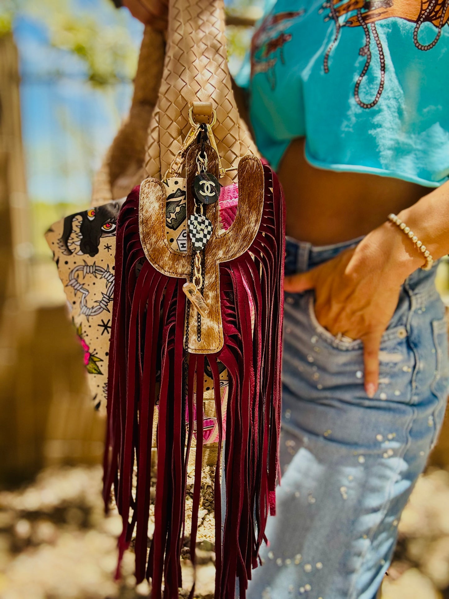 SAT-slay the day handmade cowhide cactus fringe + CHANDLER BAG* comes with 2 straps worn 3 ways