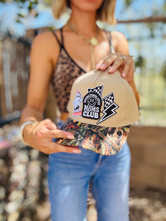 MD- OVERSTIMULATED MOMS CLUB CAMO GHOSTIE TRUCKER- SNAPBACK REALT CAMO PRINT