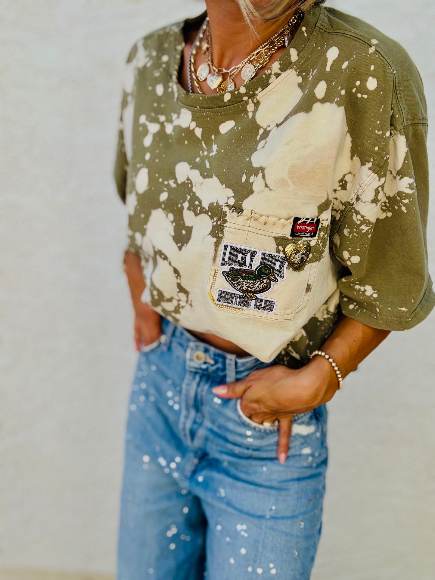 HD- LUCKY DUCK  DISTRESSED POCKET SHIRT - MENS 2XL CUT