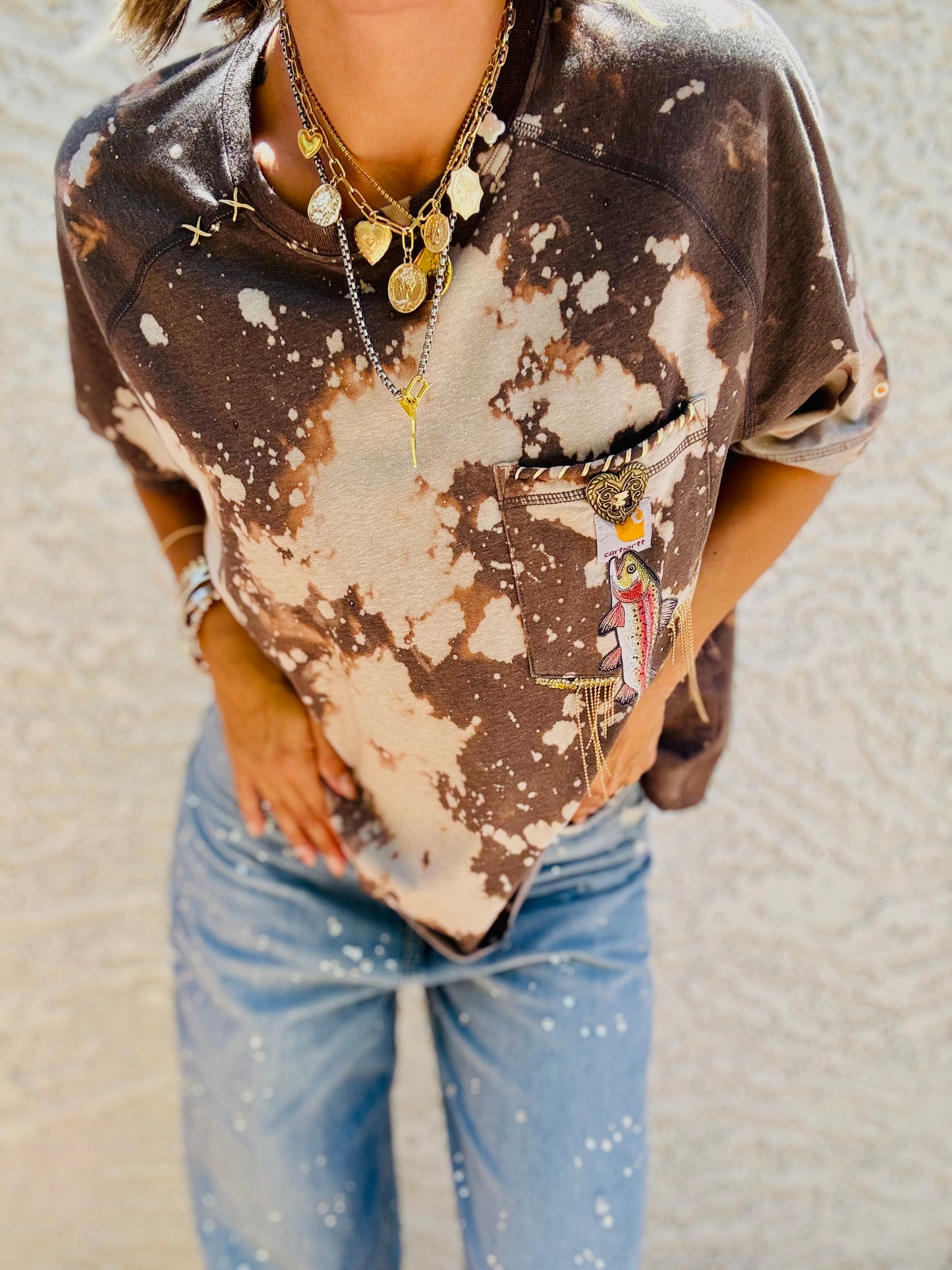 TEE- vintage bass HUSBAND POCKET SHIRT - MENS LARGE CUT