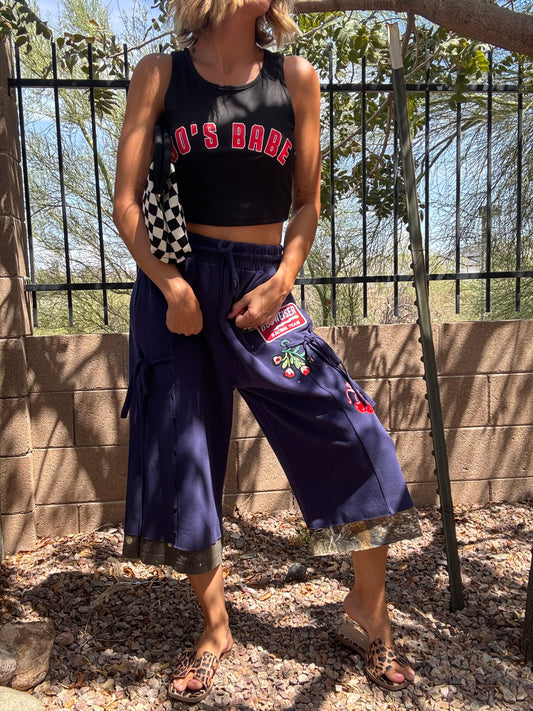 AUG-patched sweat cut offs - SIZE MEDIUM elastic band with draw string run true to sweatpants fit traditional