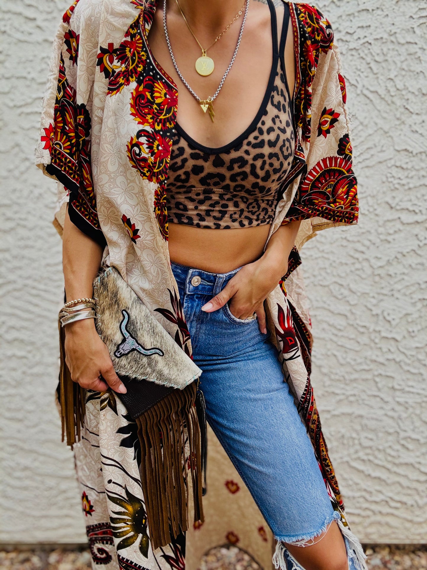 AUG-GORGEOUS SATIN KIMONO WITH COUNTRY BAND, VIBE, HAND RHINESTONE DETAIL.+ SIZE TAGGED OSFM- KIMONO COVER UP