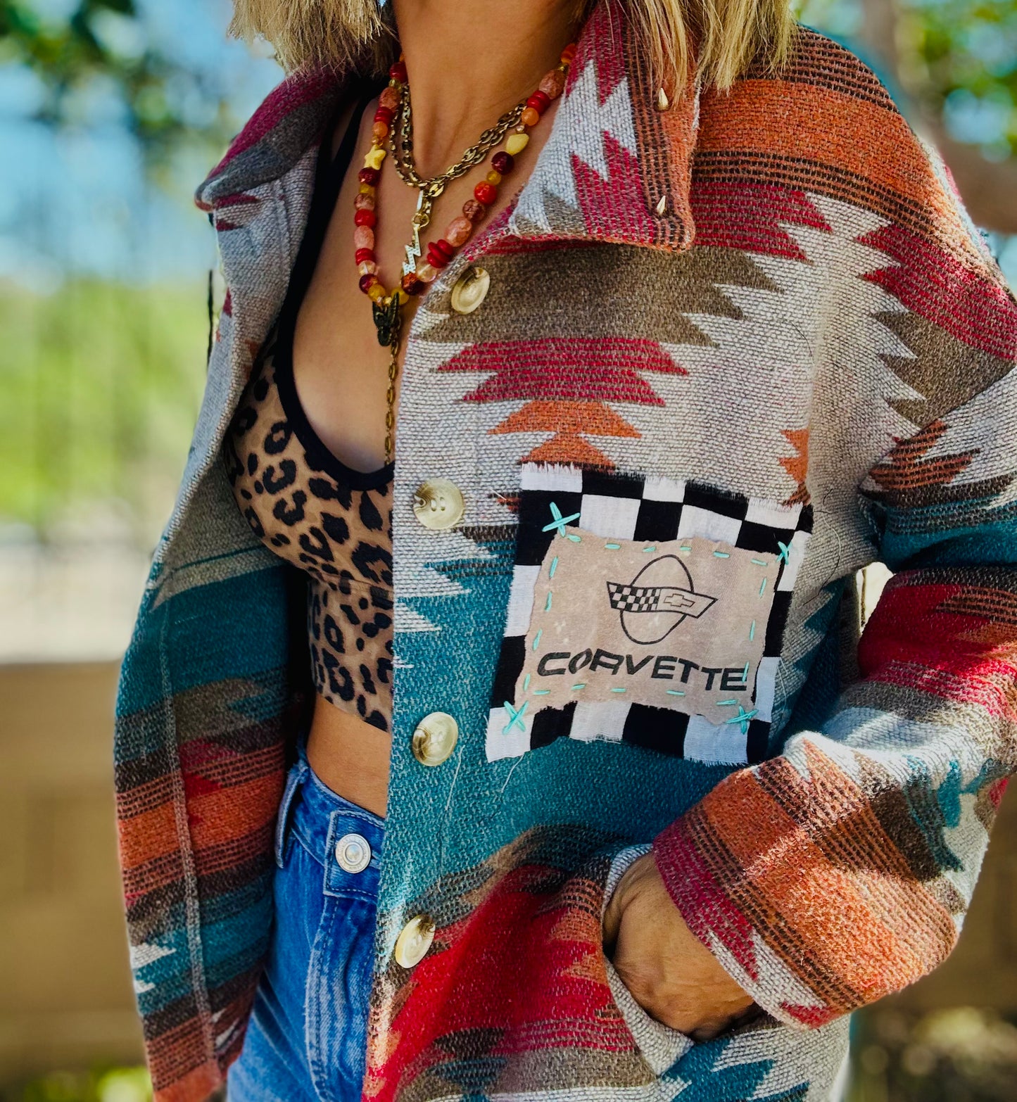 CD-retro car jacket - Size Small thick Aztec blanket loose crop fit