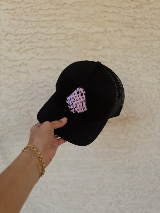 BOO-pink boojee ghost - black canvas & mesh snapback