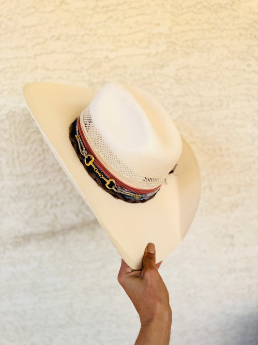CB- gold snaffle bit goddess BRIM- CLASSIC STRAW COWGIRL