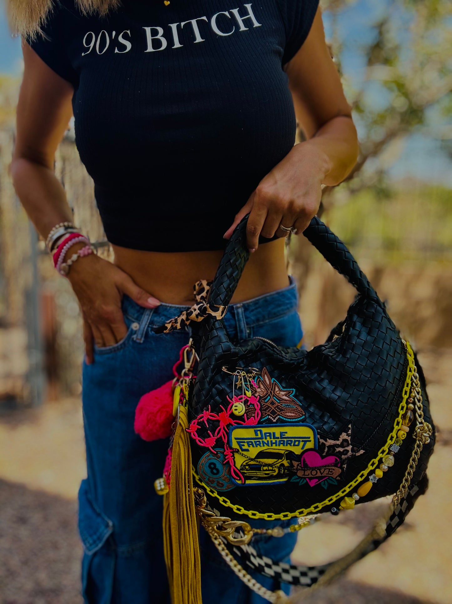 CC- race neon baddie  GENUINE LEATHER CACTUS FRINGE + CHANDLER BAG* comes with 2 straps worn 3 ways