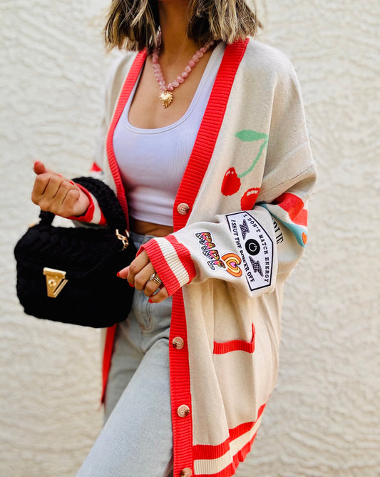 BBH-CHERRY BOMBER CARDIGAN + I don’t match energy. I shut the power off retro babe ￼+￼ CM CO. babes