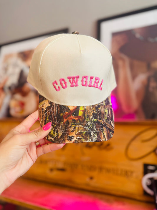 CT- Cowgirl pink* CAMO two tone canvas SNAPBACK TRUCKER
