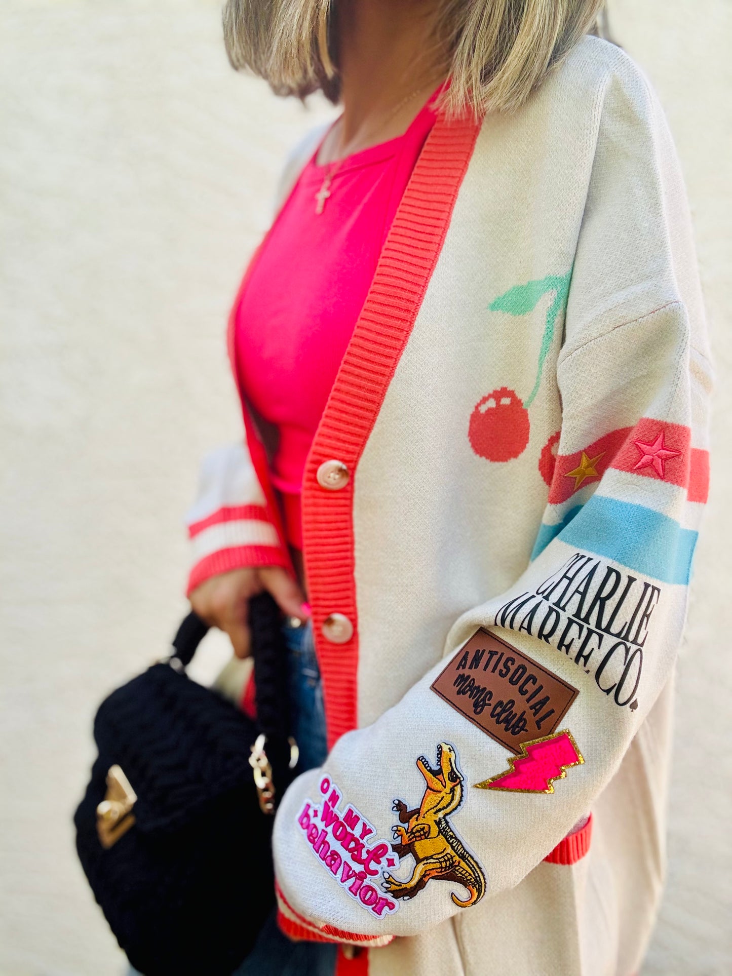 BBH-CHERRY BOMBER CARDIGAN +Dino baddie   +￼ CM CO. babes