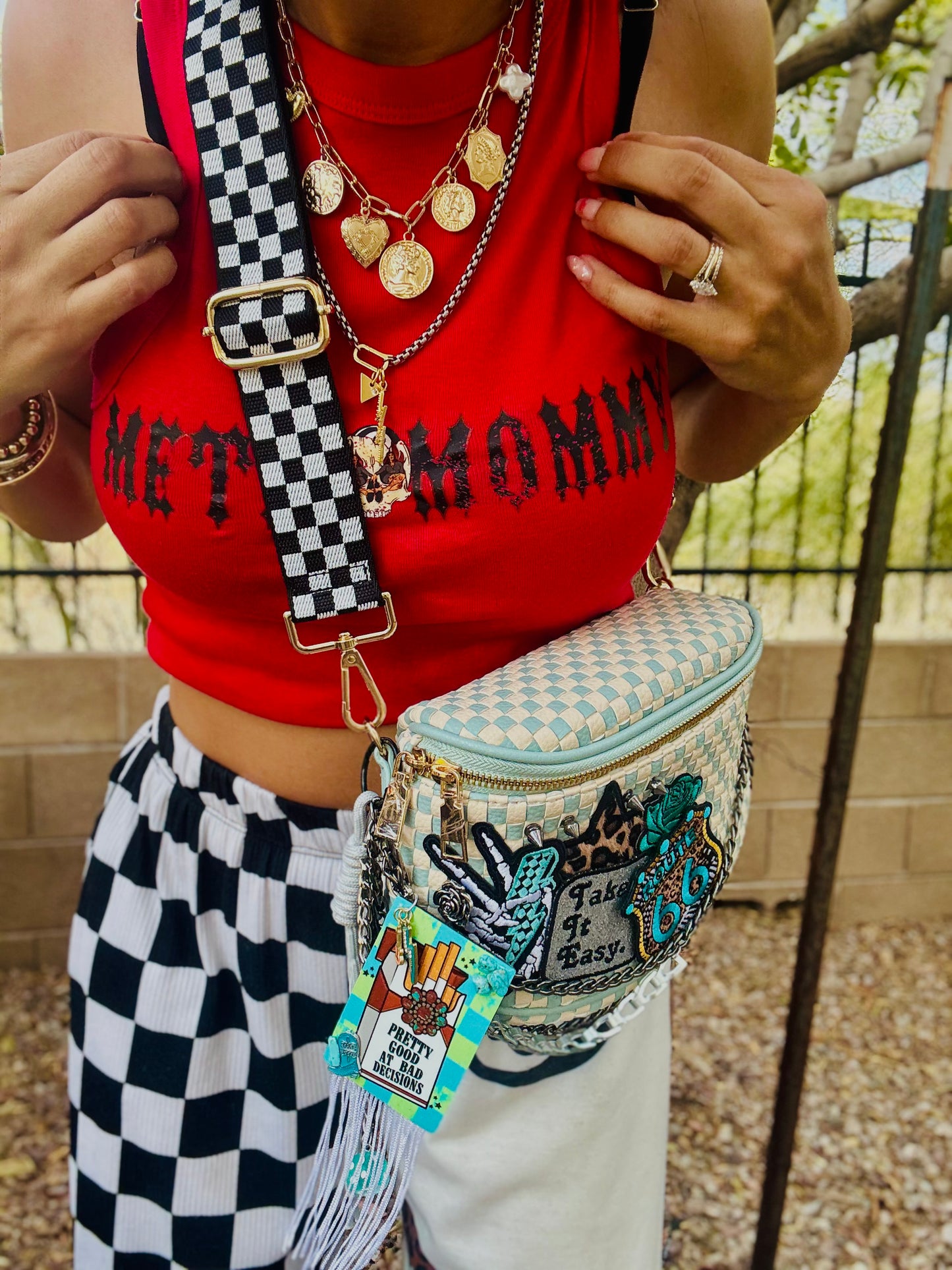 CO- take it easy 66+ PHOENIX BAG mint teal checkered - 2 STRAPS INCLUDED