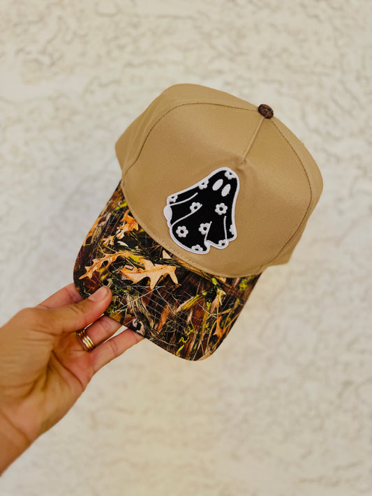 MD- floral Ghostie - full canvas camo bill panel trucker SnapBack