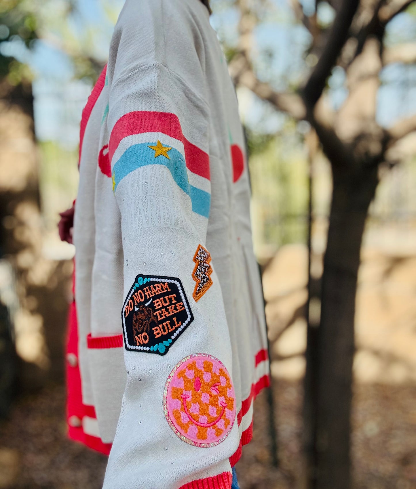NC-CHERRY BOMBER CARDIGAN + do you no harm take no bull +MEDIUM