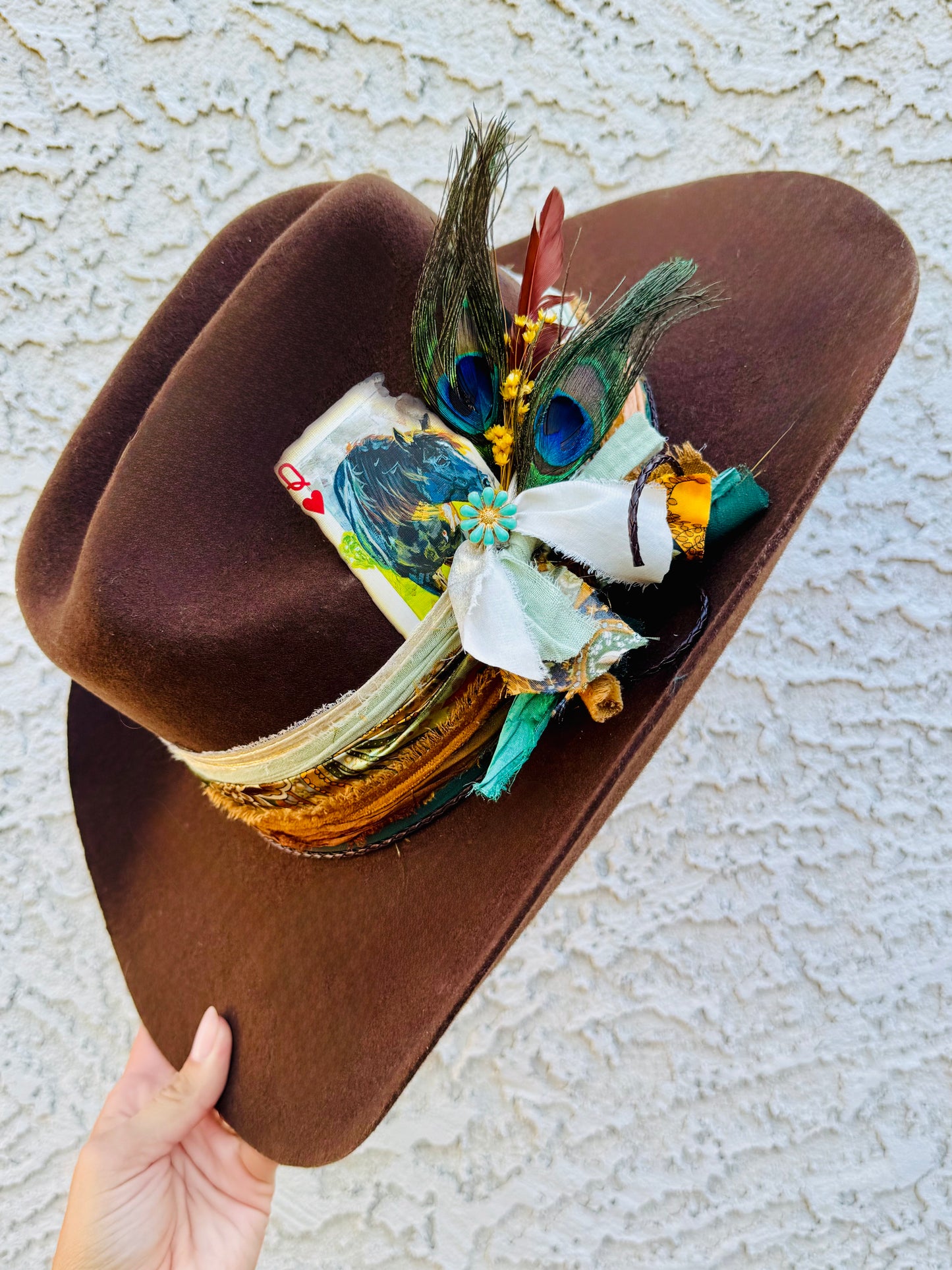 NU-painted horse brown green  -Traditional Cowboy fit American Hat Co. felt Large adjustable