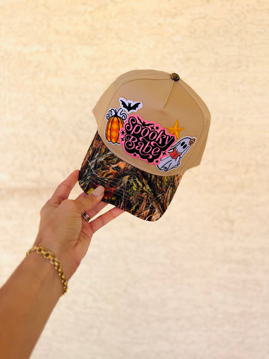 BOO-SPOOKY BABE GHOSTIE 9-vintage CAMO canvas snapback