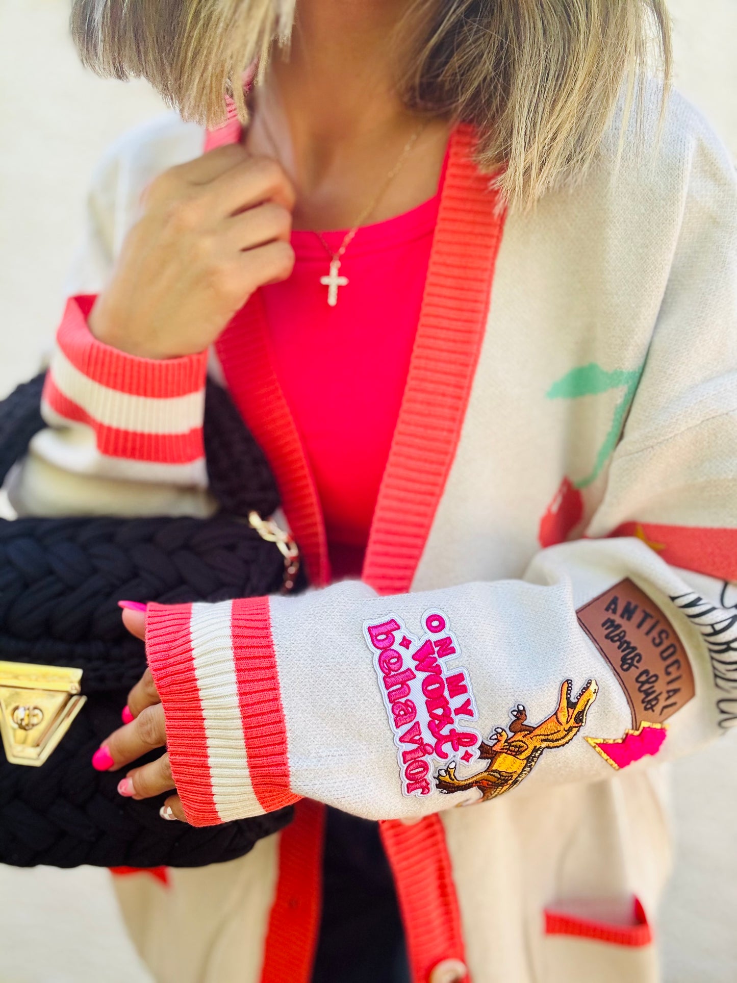 BBH-CHERRY BOMBER CARDIGAN +Dino baddie   +￼ CM CO. babes