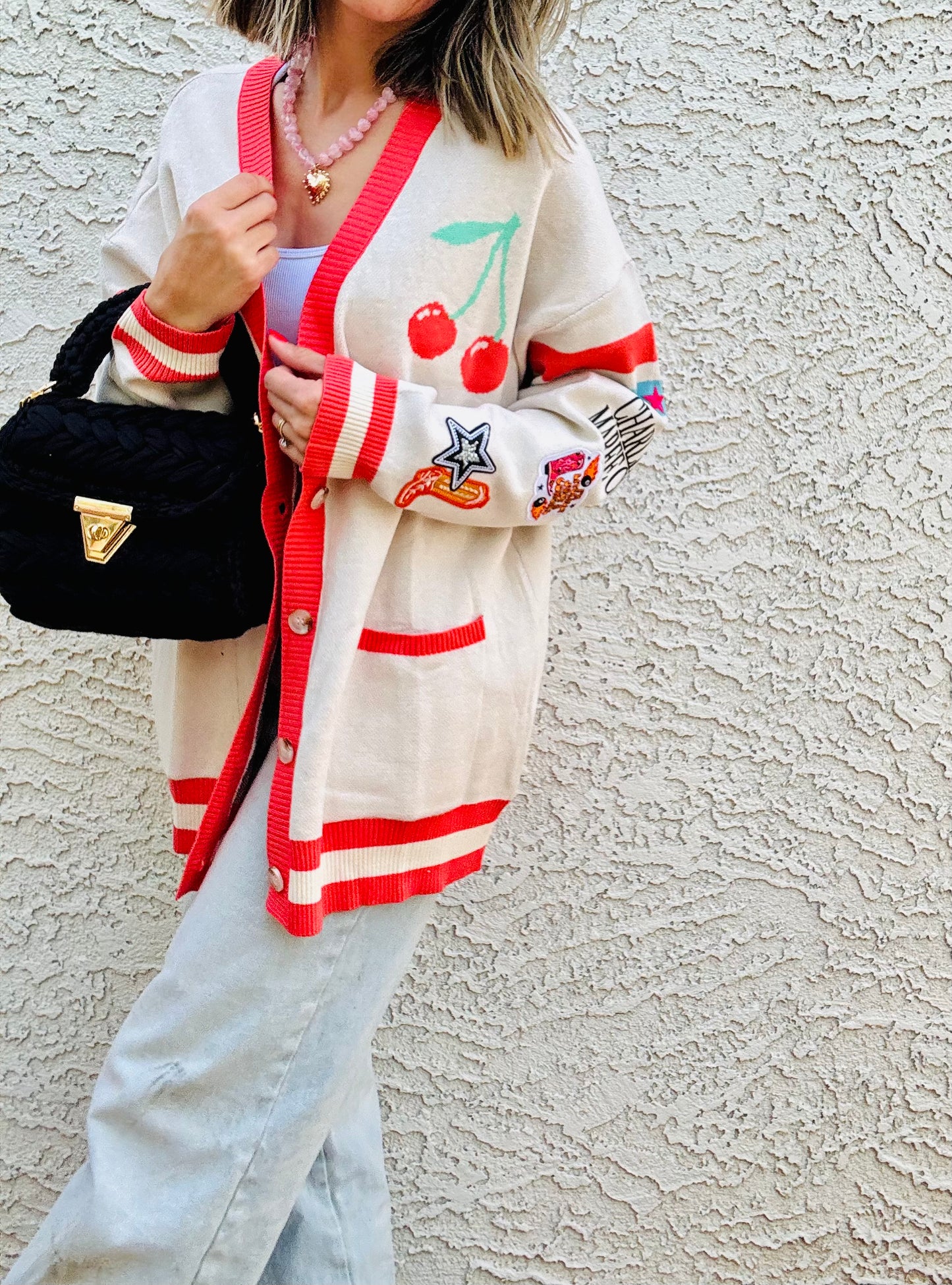 BBH-CHERRY BOMBER CARDIGAN + i’m literally just a cowgirl, orange boot ￼ CM CO. babes