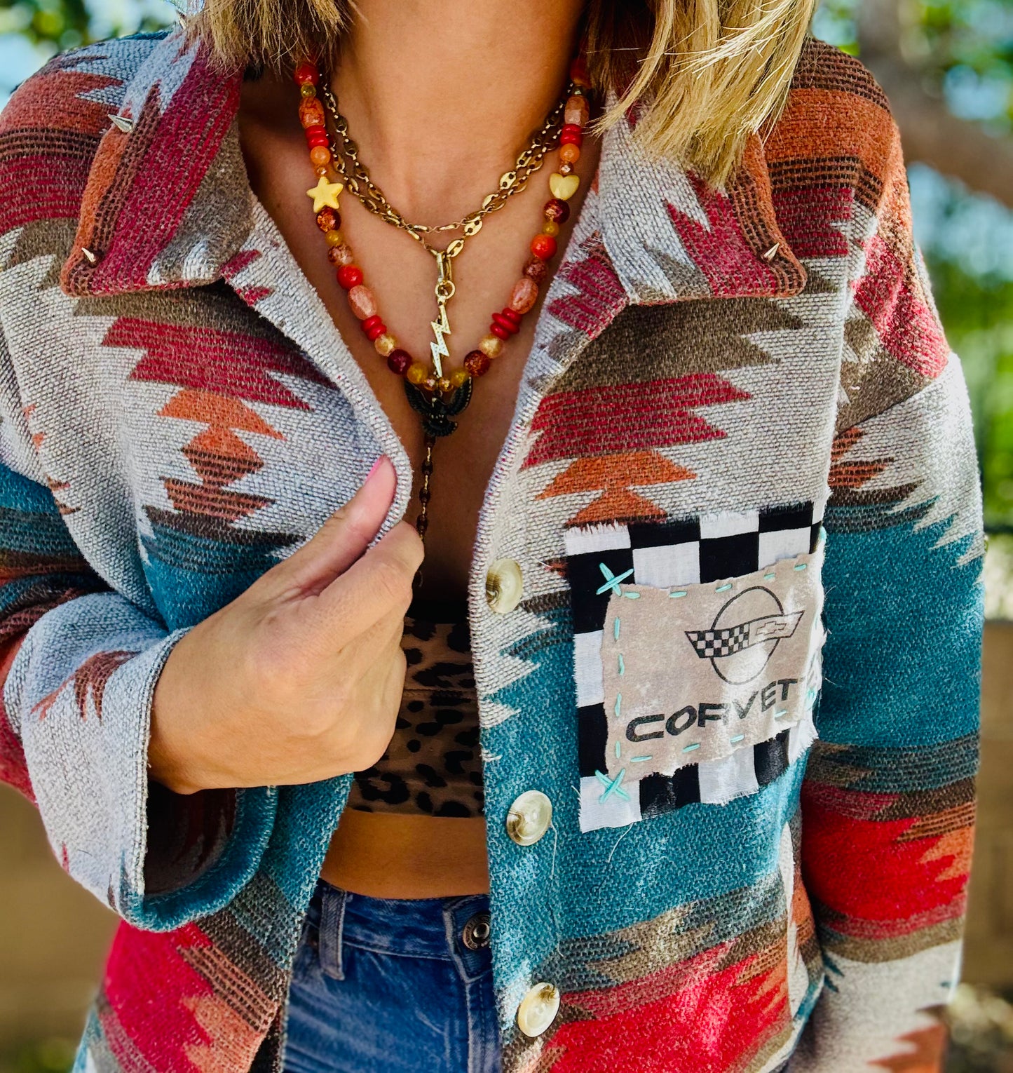 CD-retro car jacket - Size Small thick Aztec blanket loose crop fit