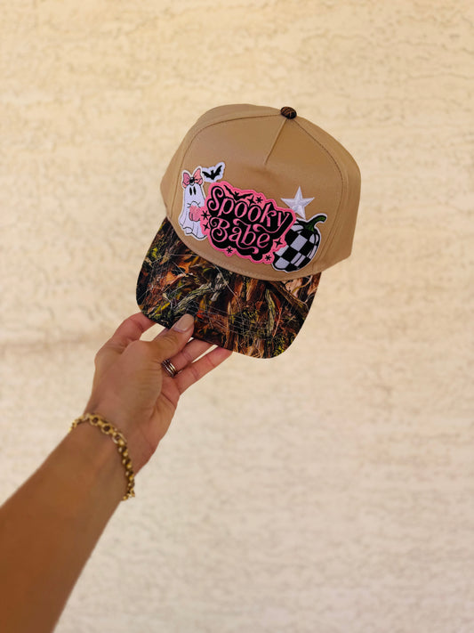 BOO-SPOOKY BABE GHOSTIE 3- vintage CAMO canvas snapback