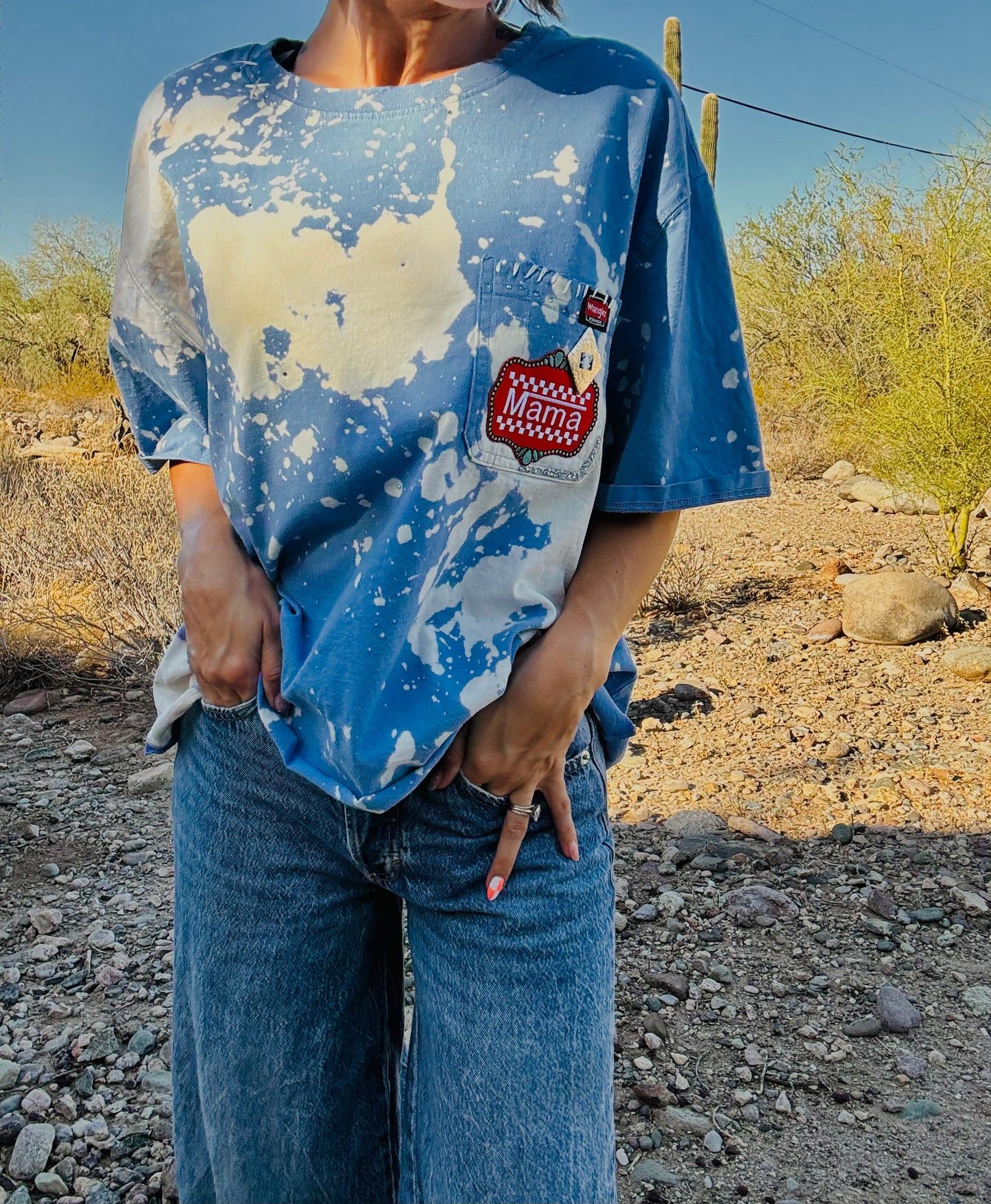 HD-mama blue DISTRESSED POCKET SHIRT - MENS 2XL CUT