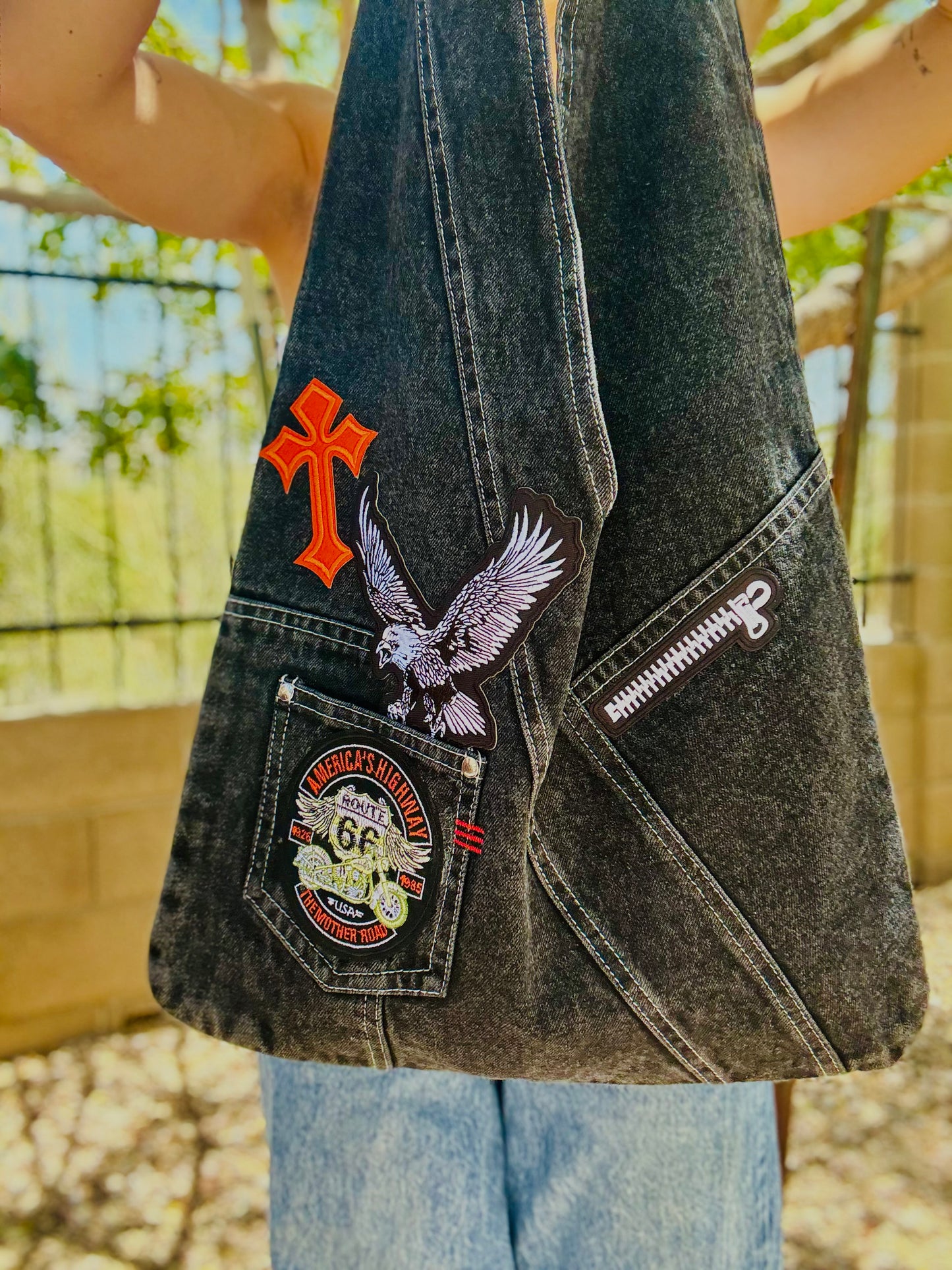 RTS-Bike babe edgy-HOBO TOTE genuine sewn denim black