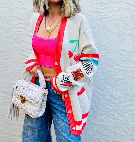 BBH-CHERRY BOMBER CARDIGAN +slay the day -CM CO. babes