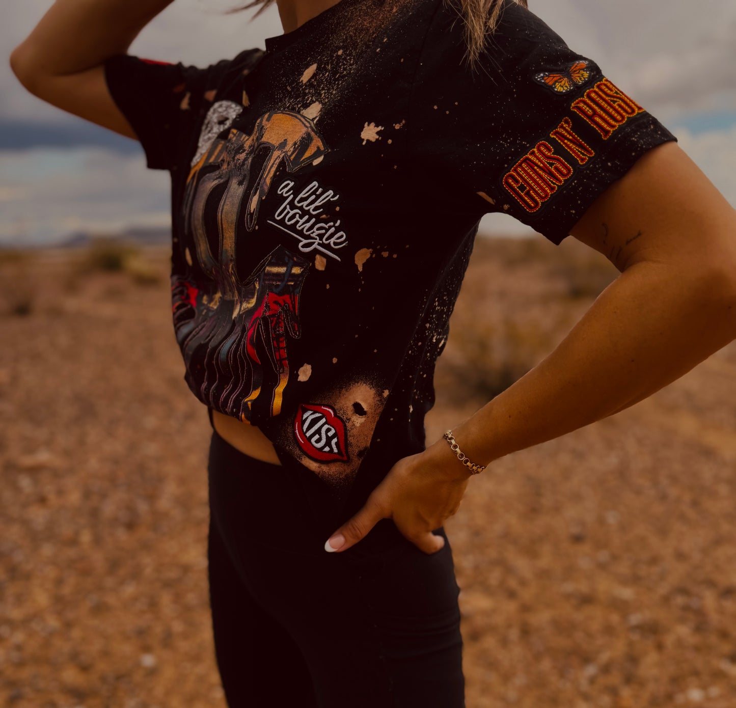 VT- band tshirt with rhinestone skull-Vintage Black TSHIRT