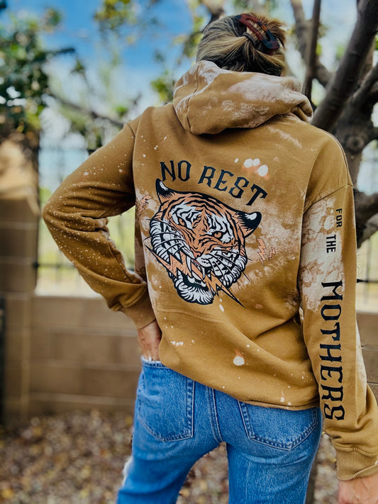 CD- NECKLACE HOODIE NO REST FOR THE MOTHERS TIGER  - lace vintage wash+ Men’s unisex size MEDIUM- Cut off bottom band hem