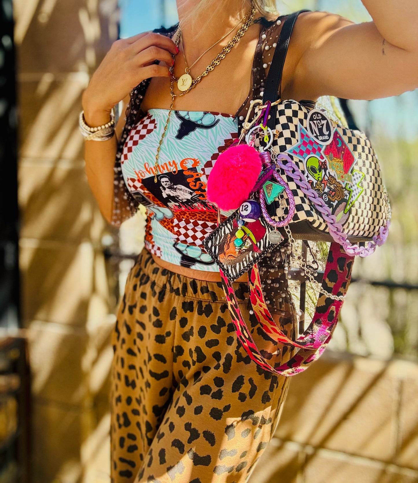 CD- Black and white neon bombshell bag+ Gilbert bag 3 straps included
