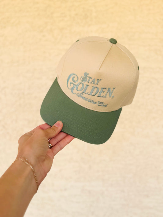 VT- Stay, golden sunshine club, sage green premium vintage SnapBack