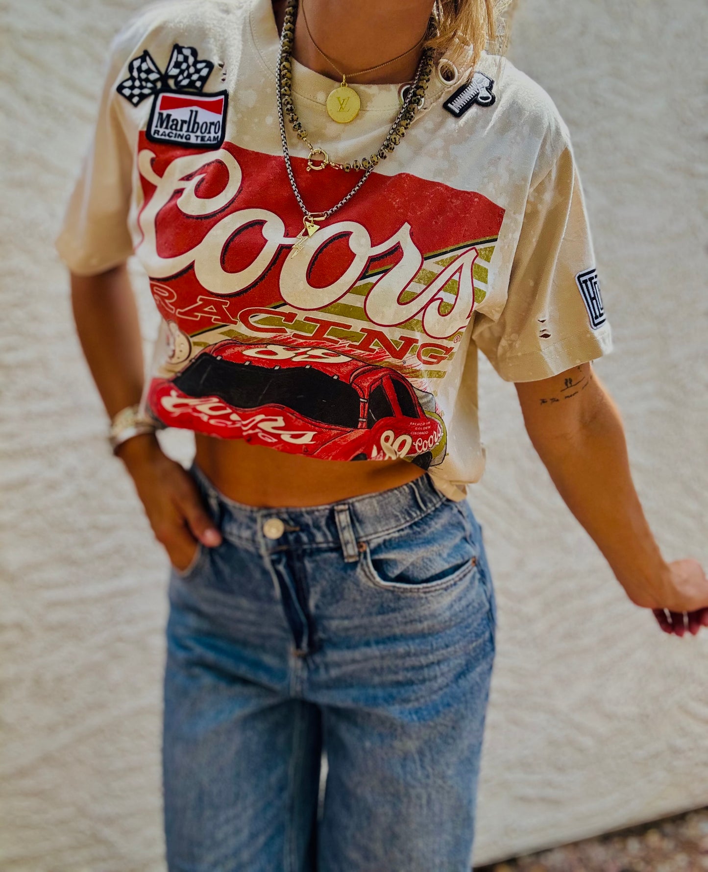 TEE-race beer babe vintage metal COLLAR - DAD TEE MEDIUM