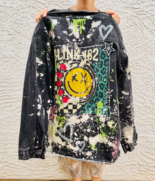 AUG-VINTAGE BAND BADDIE DEEP DENIM JACKET- SIZE SMALL RUNS SMALL/MEDIUM