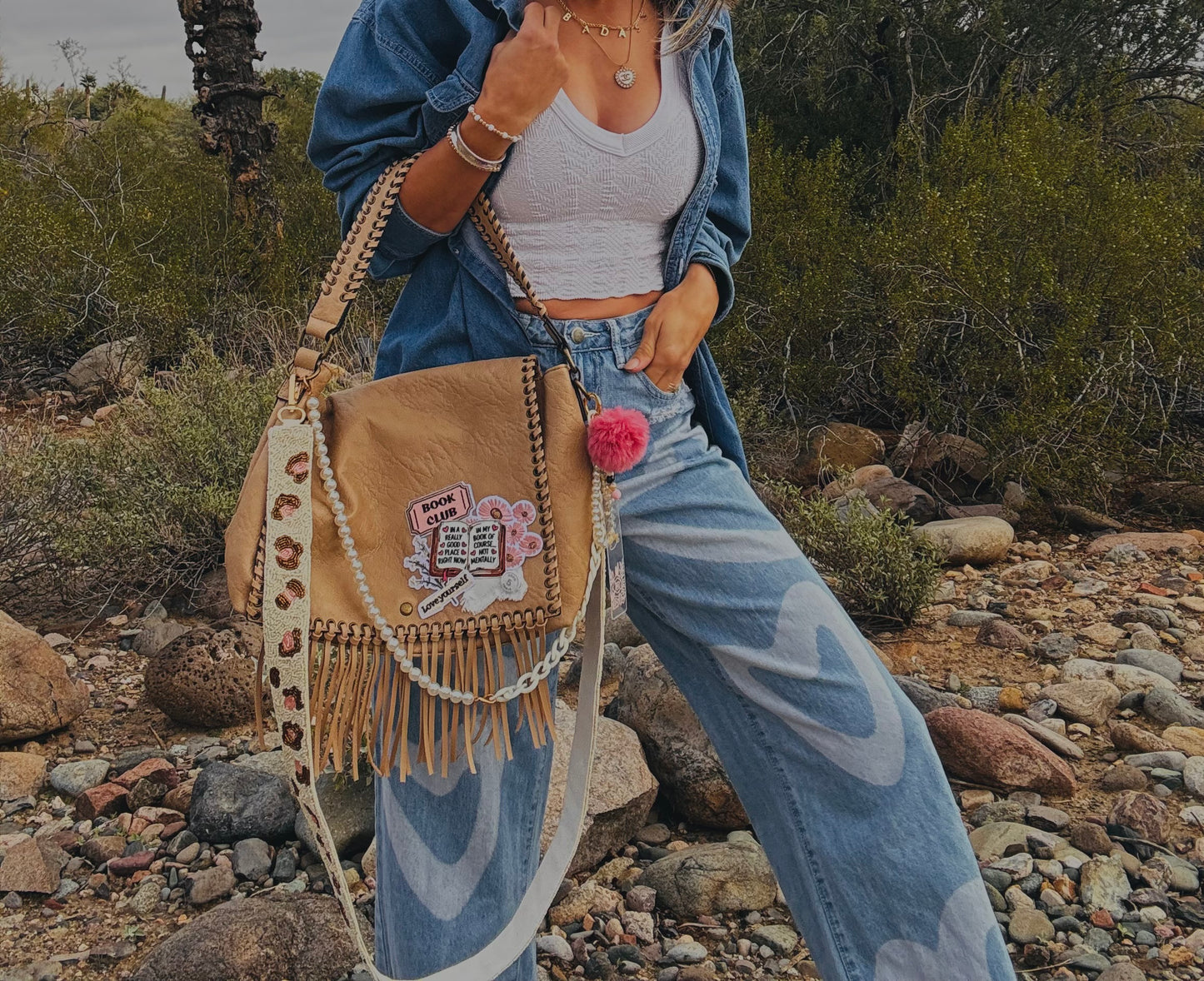 NY-book babe dreams- pink and pretty - beaded strap - crossbody strap included** The Jerome**