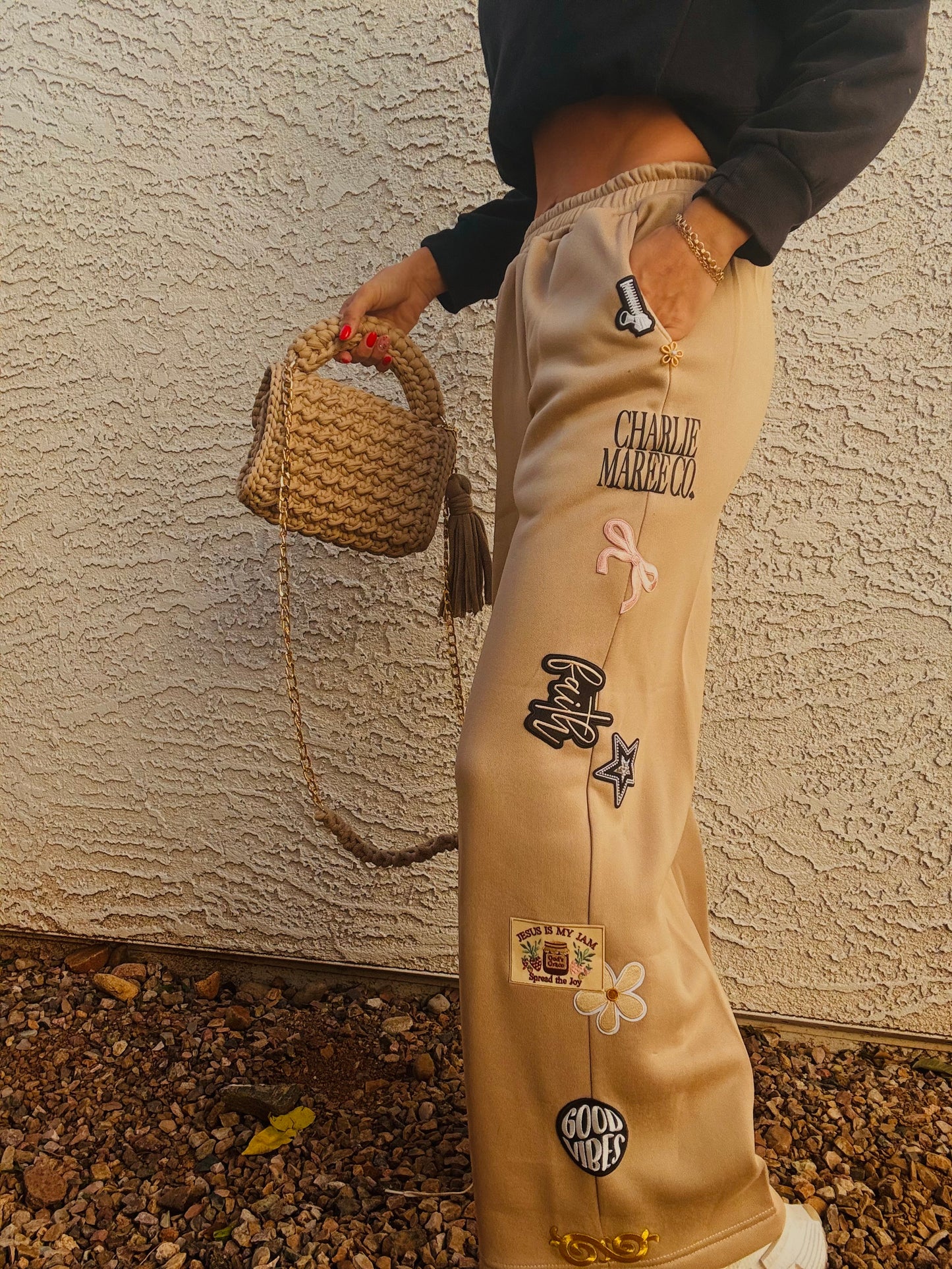 BBH-Button Betty Sweatpants- 1 TAN - uh oh see description