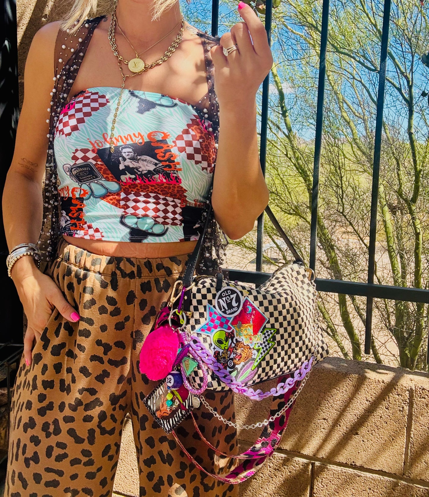 CD- Black and white neon bombshell bag+ Gilbert bag 3 straps included