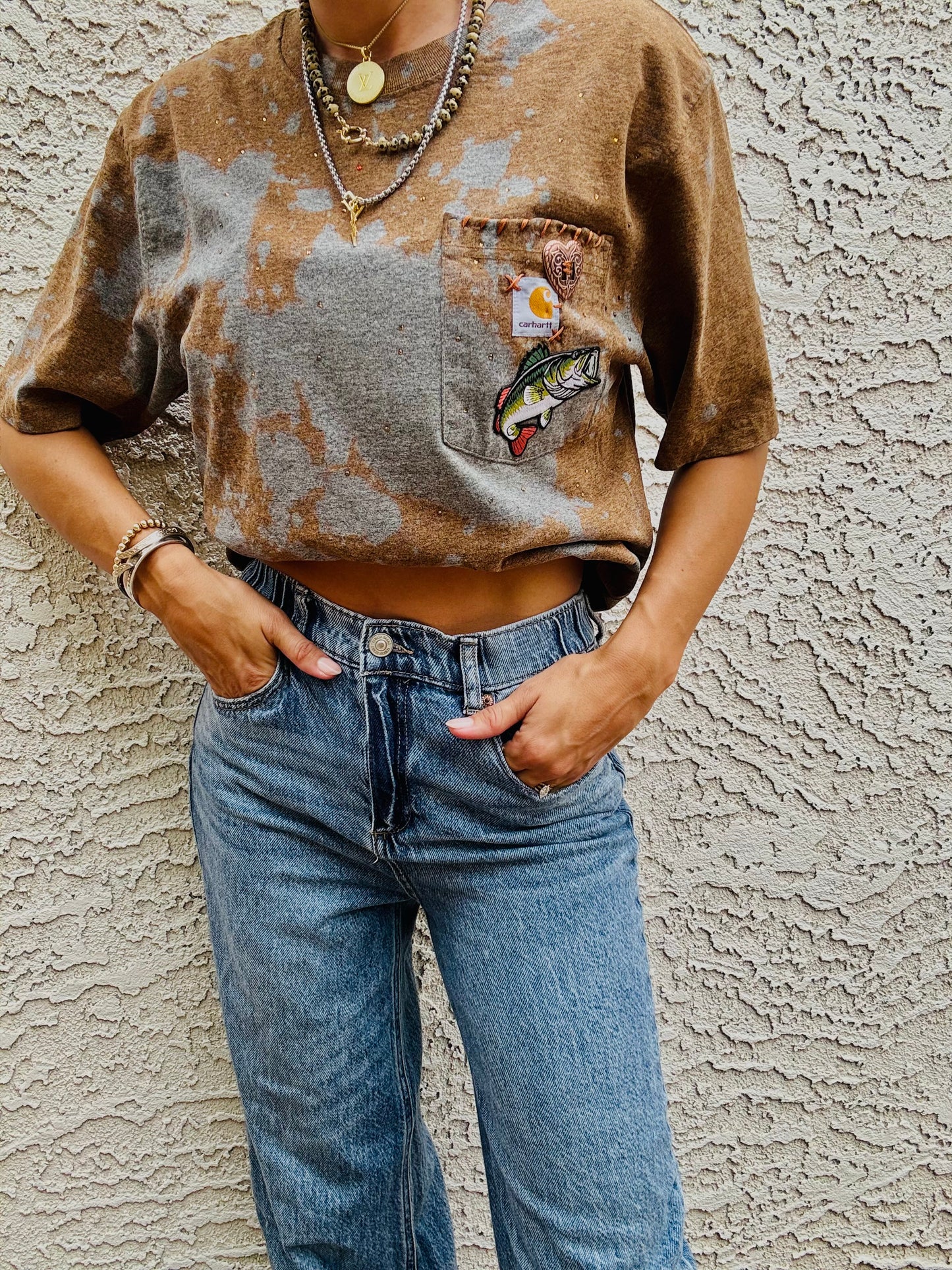 TEE-  bronze fish  - HUSBAND POCKET SHIRT - SMALL