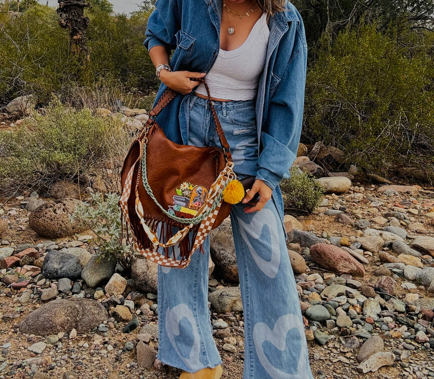 NY-vintage book baddie- floral and skeleton - checkered strap - vintage bee embellishment crossbody strap included** The Jerome**