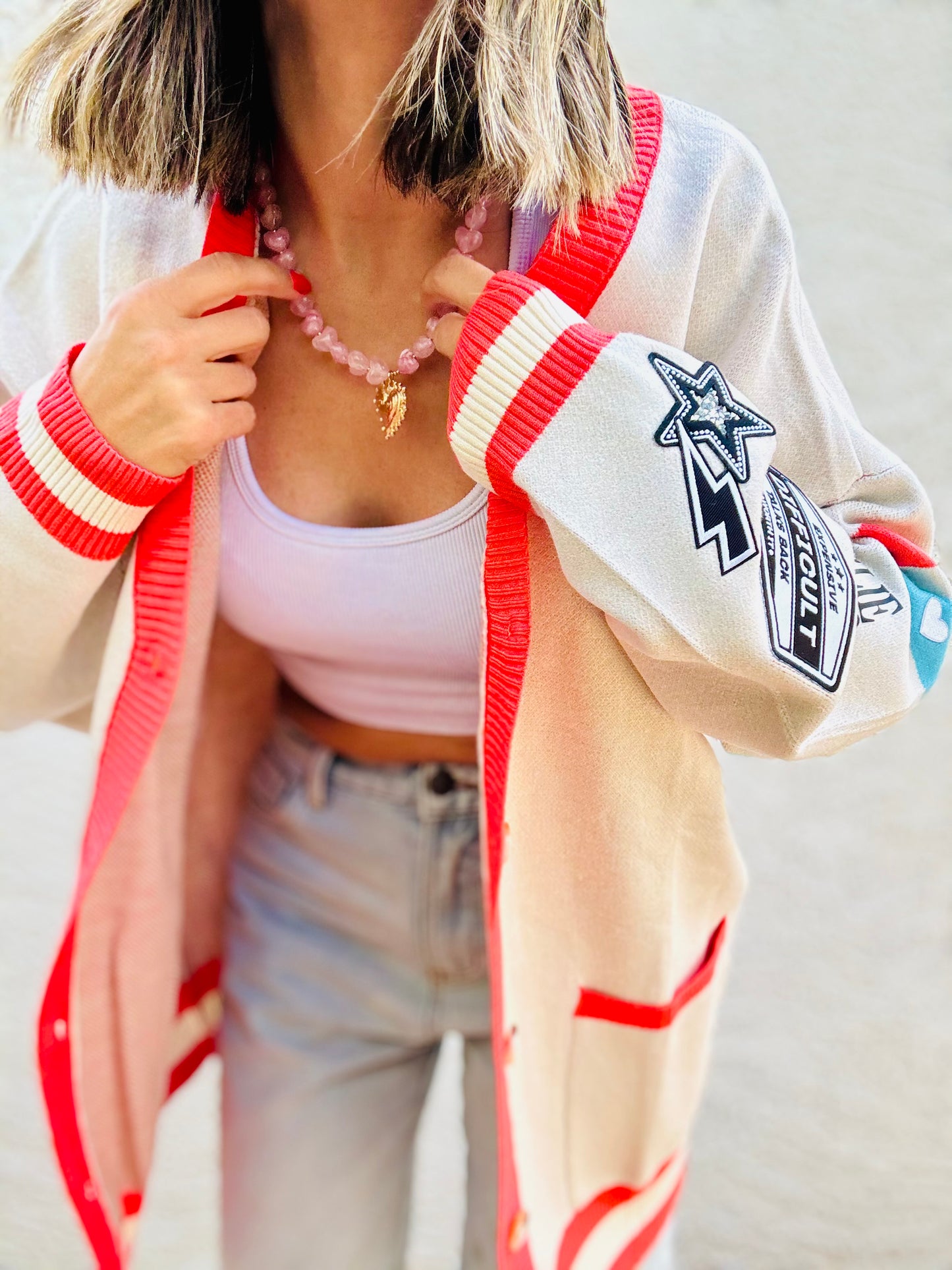 BBH-CHERRY BOMBER CARDIGAN + expensive, difficult talks back,  +￼ CM CO. babes