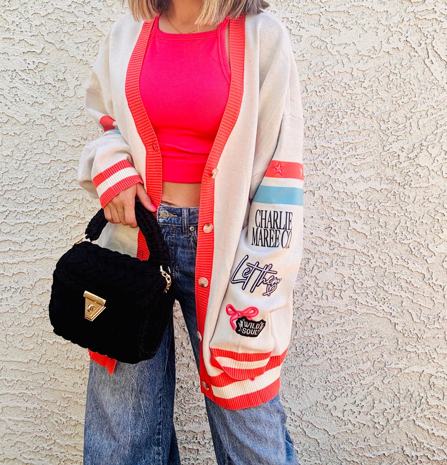 BBH-CHERRY BOMBER CARDIGAN +let them wild soul +￼ CM CO. babes