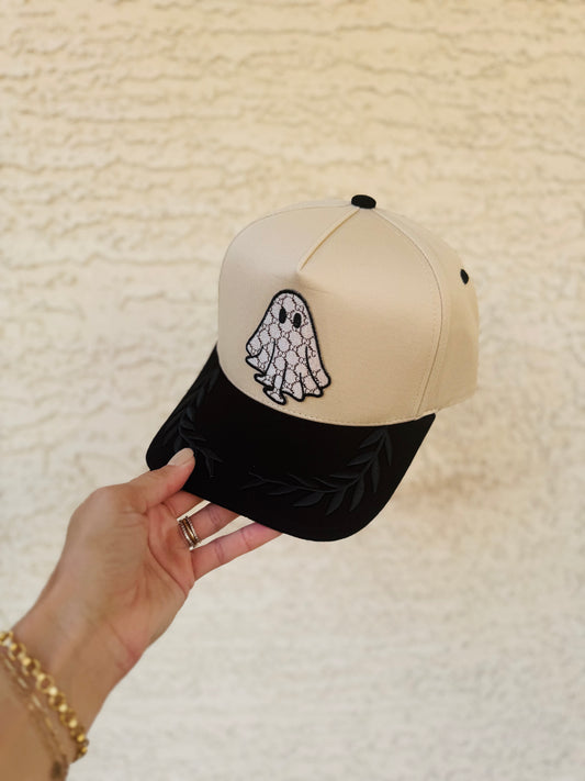 BOO-crème boojee ghost - black canvas premium embroidered bill