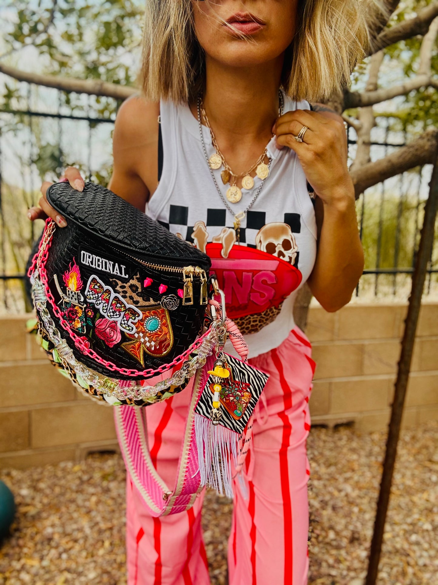 CO-ORIGINAL-BABE  XL PHOENIX BAG black checkered - 2 straps included