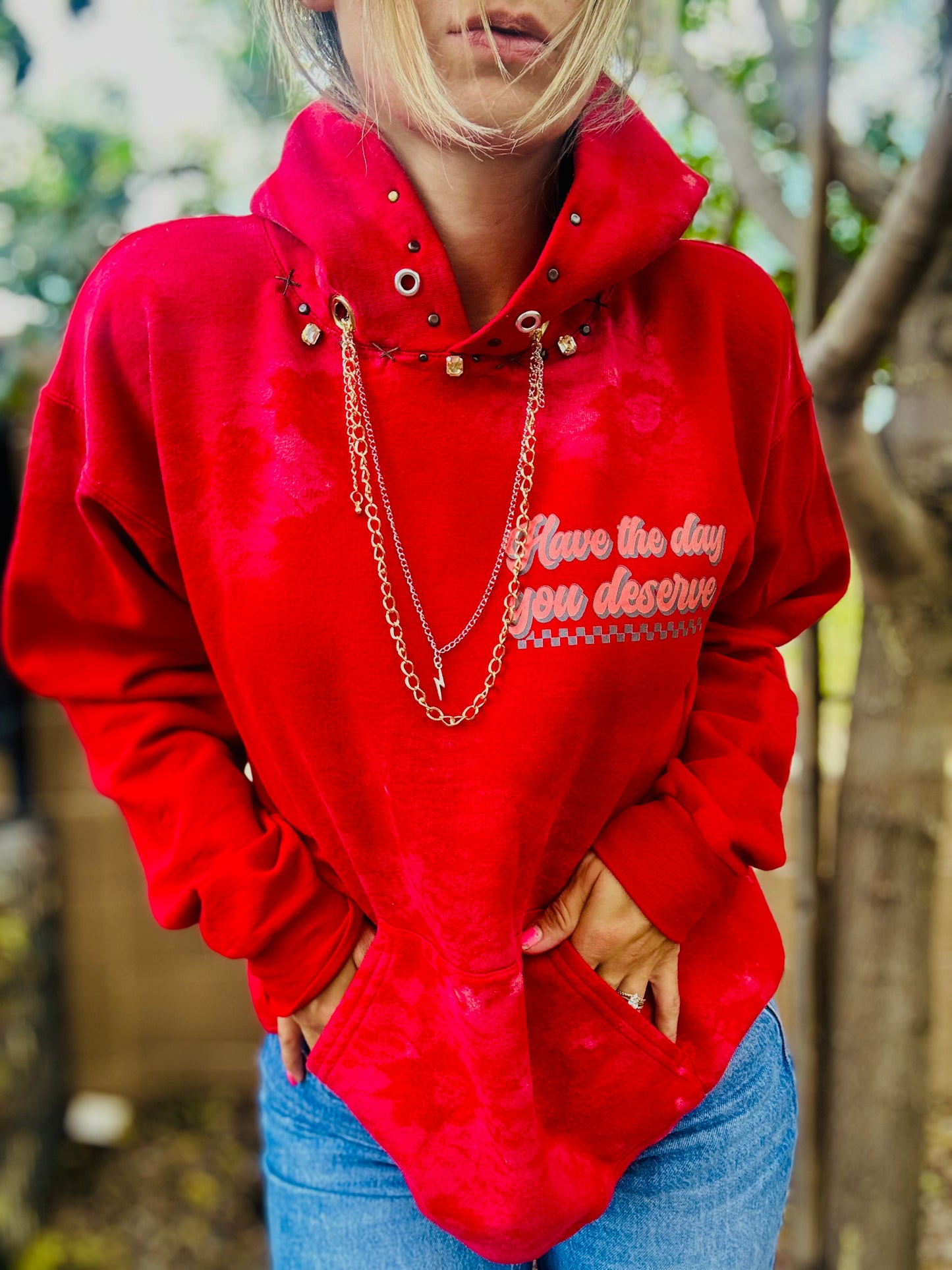 CD- NECKLACE Hoodie 2 + Men’s unisex size MEDIUM - Cut off bottom band hem
