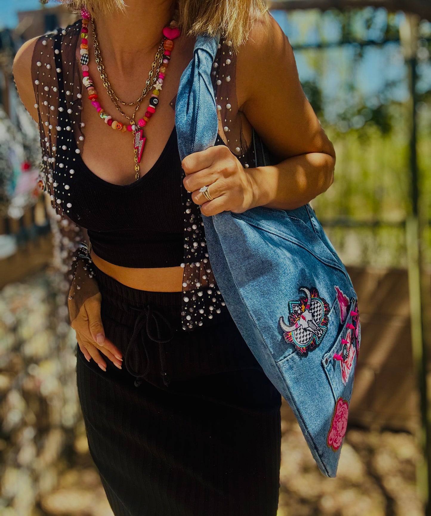 RTS-rock and roll DENIM BABE-HOBO TOTE genuine sewn denim